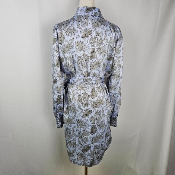 Cinq A Sept Charley Long Sleeve Botanical Dress Ruffle Detail Size 10 Blue - Picture 6 of 14